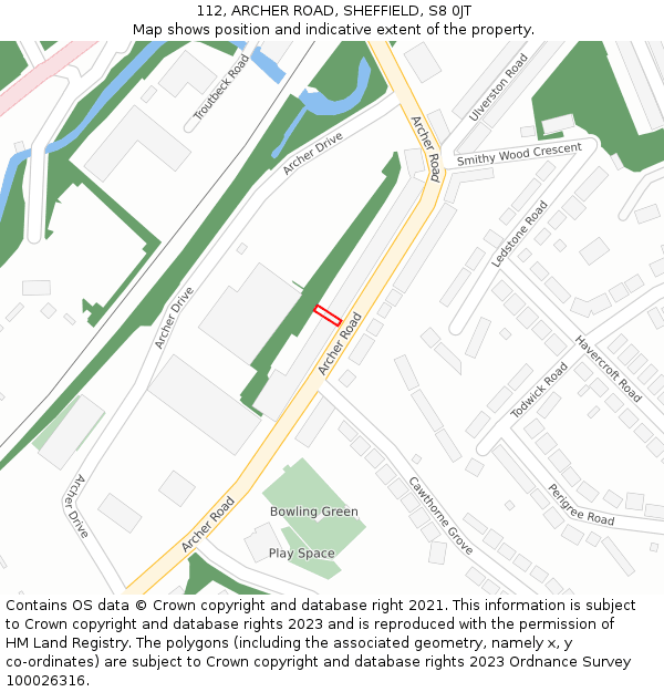112, ARCHER ROAD, SHEFFIELD, S8 0JT: Location map and indicative extent of plot