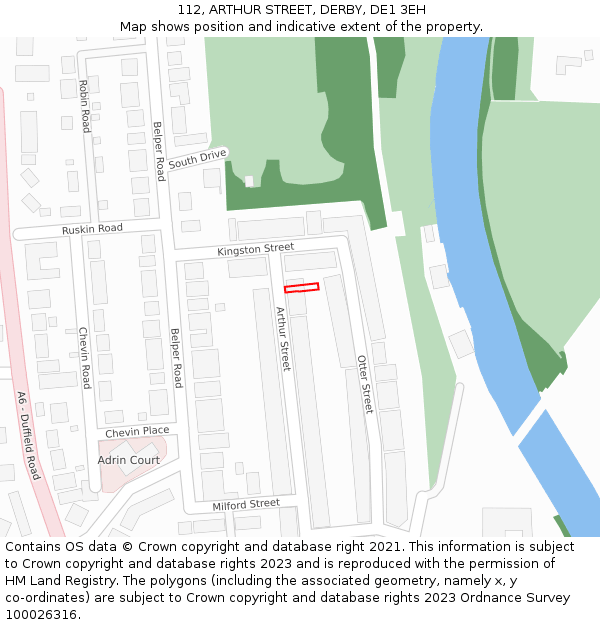 112, ARTHUR STREET, DERBY, DE1 3EH: Location map and indicative extent of plot