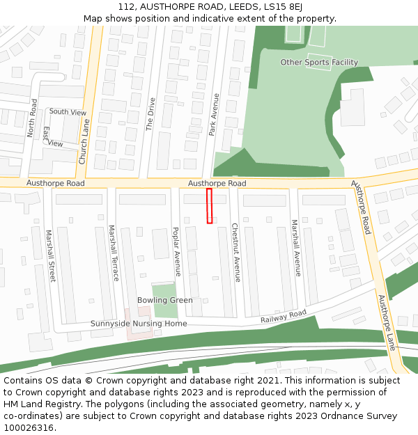 112, AUSTHORPE ROAD, LEEDS, LS15 8EJ: Location map and indicative extent of plot