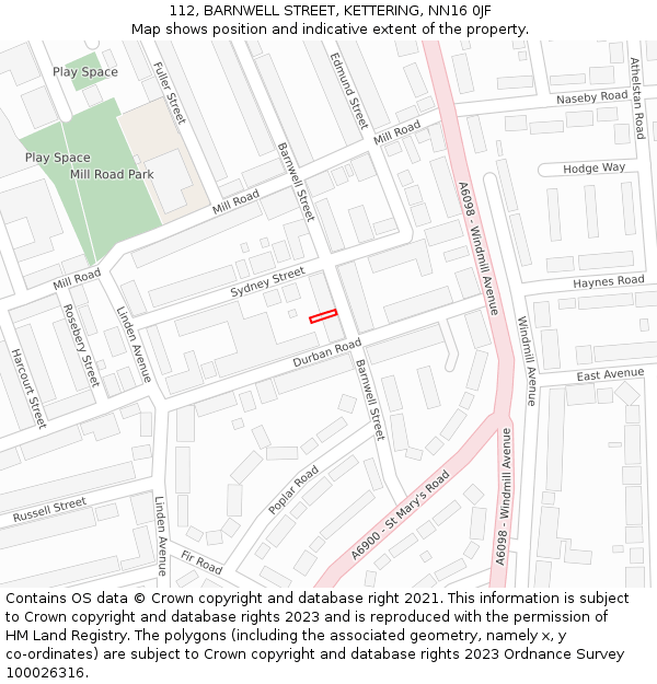 112, BARNWELL STREET, KETTERING, NN16 0JF: Location map and indicative extent of plot