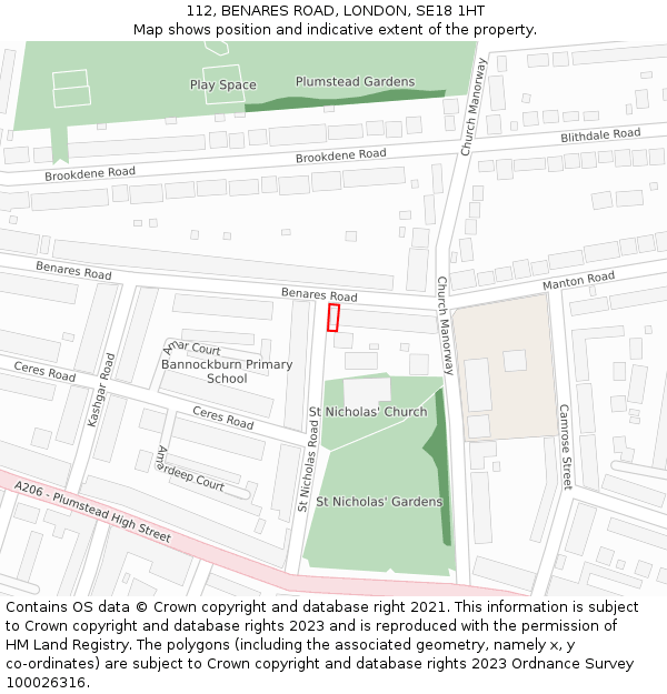 112, BENARES ROAD, LONDON, SE18 1HT: Location map and indicative extent of plot