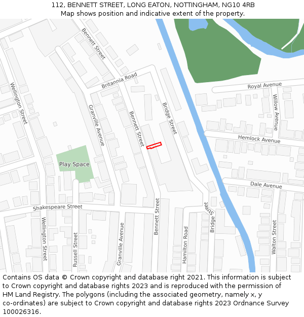 112, BENNETT STREET, LONG EATON, NOTTINGHAM, NG10 4RB: Location map and indicative extent of plot