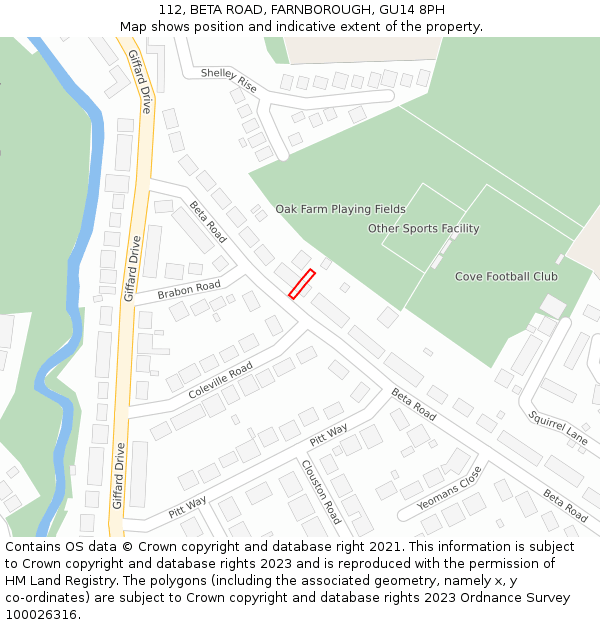 112, BETA ROAD, FARNBOROUGH, GU14 8PH: Location map and indicative extent of plot