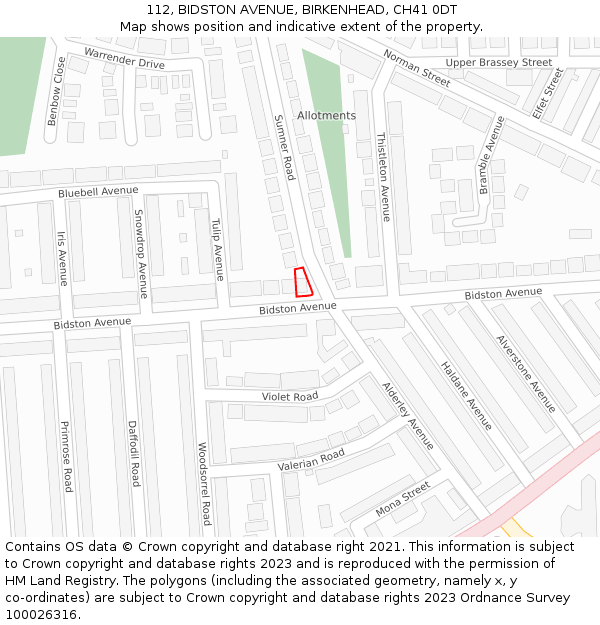 112, BIDSTON AVENUE, BIRKENHEAD, CH41 0DT: Location map and indicative extent of plot