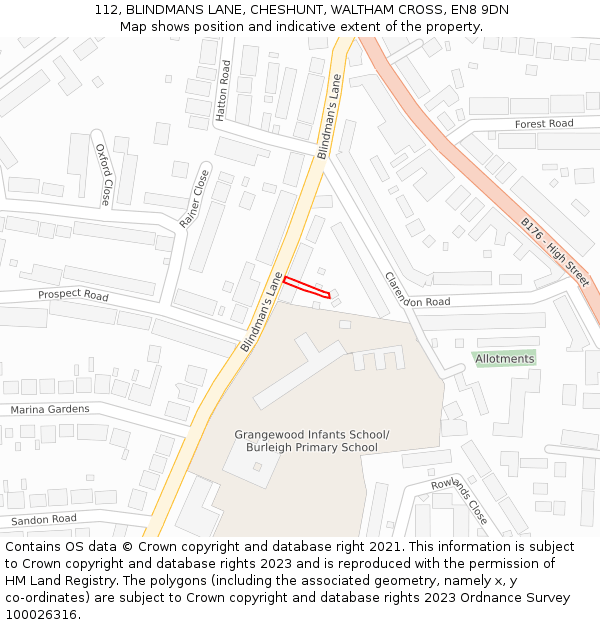 112, BLINDMANS LANE, CHESHUNT, WALTHAM CROSS, EN8 9DN: Location map and indicative extent of plot