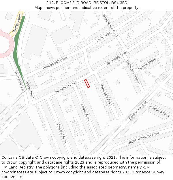 112, BLOOMFIELD ROAD, BRISTOL, BS4 3RD: Location map and indicative extent of plot