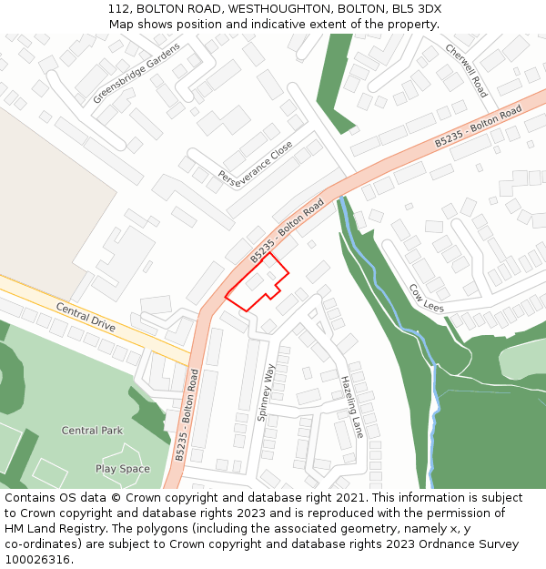 112, BOLTON ROAD, WESTHOUGHTON, BOLTON, BL5 3DX: Location map and indicative extent of plot