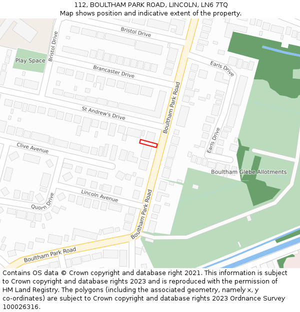 112, BOULTHAM PARK ROAD, LINCOLN, LN6 7TQ: Location map and indicative extent of plot