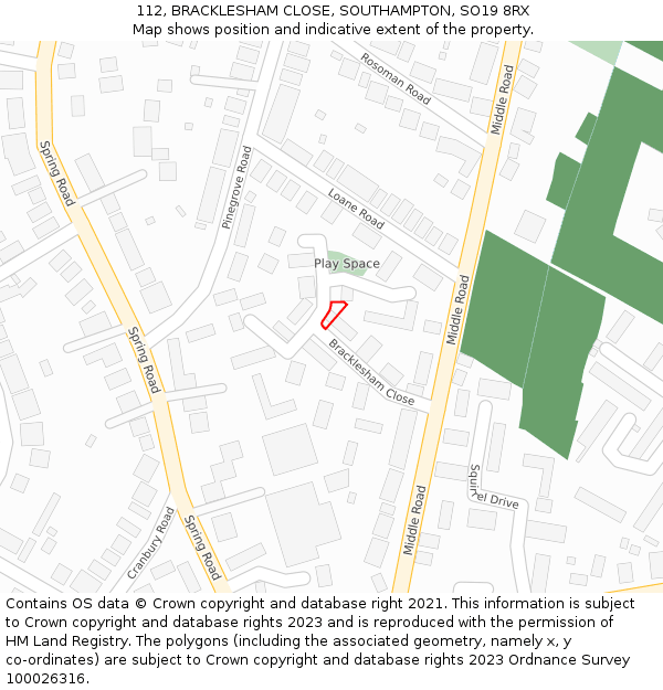 112, BRACKLESHAM CLOSE, SOUTHAMPTON, SO19 8RX: Location map and indicative extent of plot