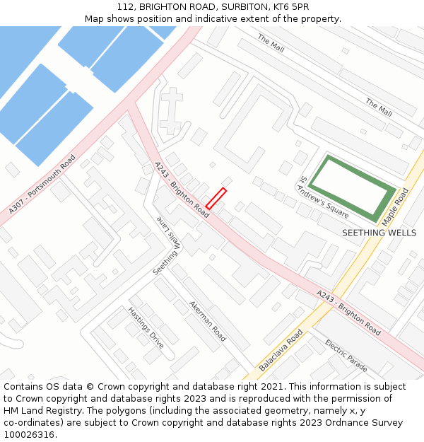 112, BRIGHTON ROAD, SURBITON, KT6 5PR: Location map and indicative extent of plot