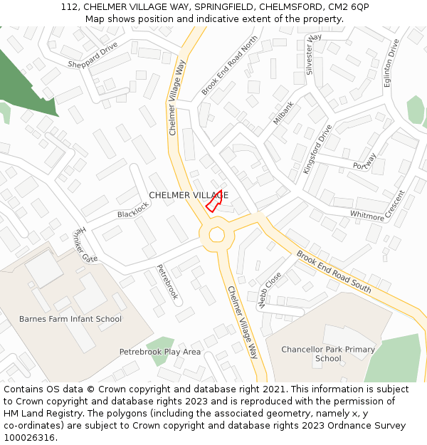 112, CHELMER VILLAGE WAY, SPRINGFIELD, CHELMSFORD, CM2 6QP: Location map and indicative extent of plot