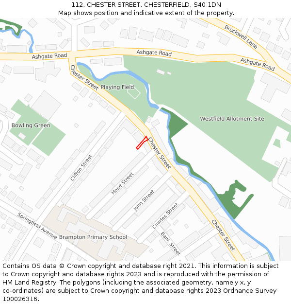 112, CHESTER STREET, CHESTERFIELD, S40 1DN: Location map and indicative extent of plot