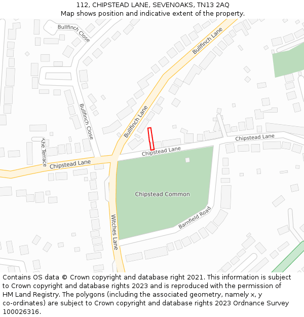 112, CHIPSTEAD LANE, SEVENOAKS, TN13 2AQ: Location map and indicative extent of plot