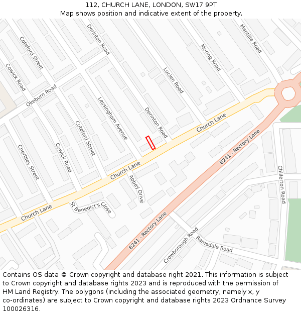112, CHURCH LANE, LONDON, SW17 9PT: Location map and indicative extent of plot