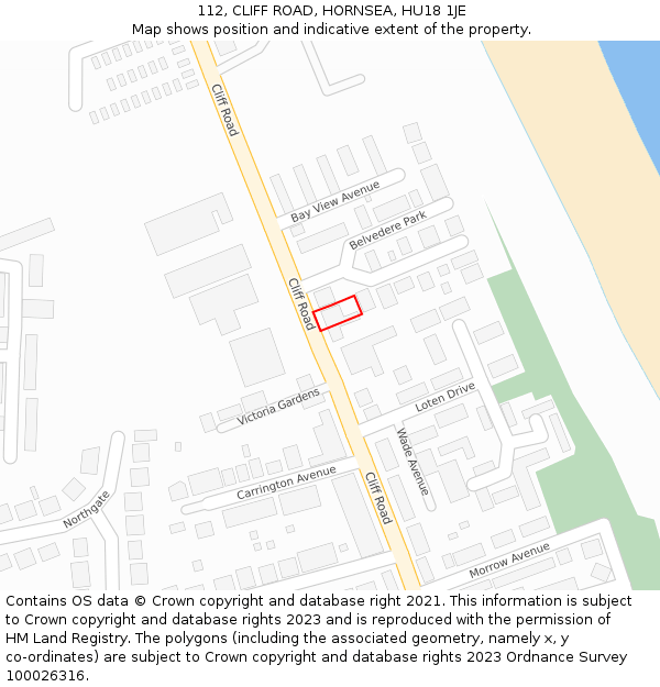112, CLIFF ROAD, HORNSEA, HU18 1JE: Location map and indicative extent of plot