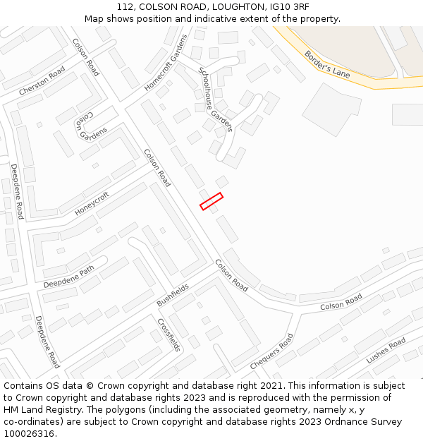 112, COLSON ROAD, LOUGHTON, IG10 3RF: Location map and indicative extent of plot