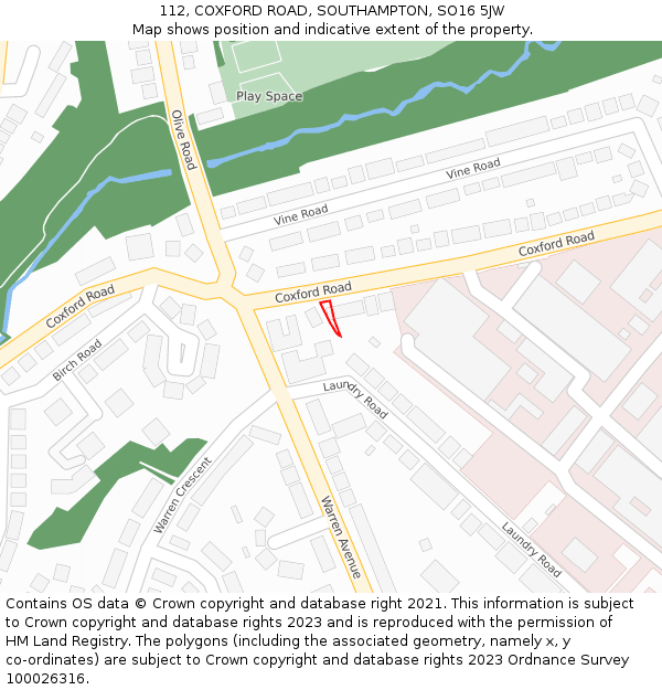 112, COXFORD ROAD, SOUTHAMPTON, SO16 5JW: Location map and indicative extent of plot