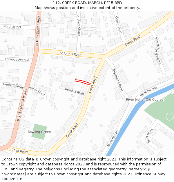 112, CREEK ROAD, MARCH, PE15 8RD: Location map and indicative extent of plot