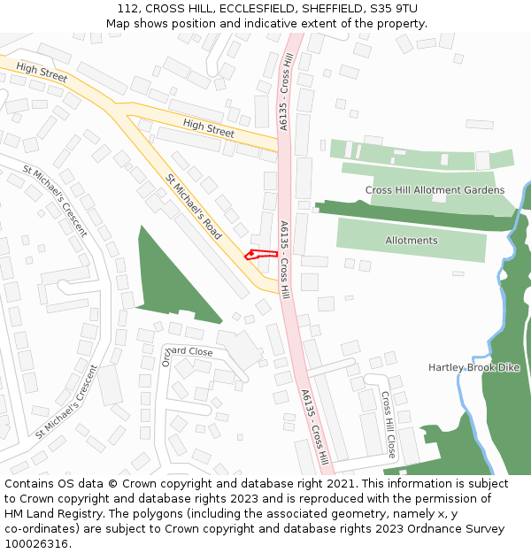 112, CROSS HILL, ECCLESFIELD, SHEFFIELD, S35 9TU: Location map and indicative extent of plot