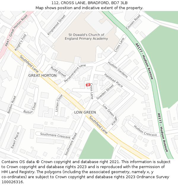 112, CROSS LANE, BRADFORD, BD7 3LB: Location map and indicative extent of plot