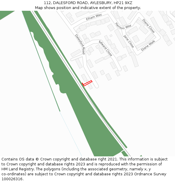 112, DALESFORD ROAD, AYLESBURY, HP21 9XZ: Location map and indicative extent of plot