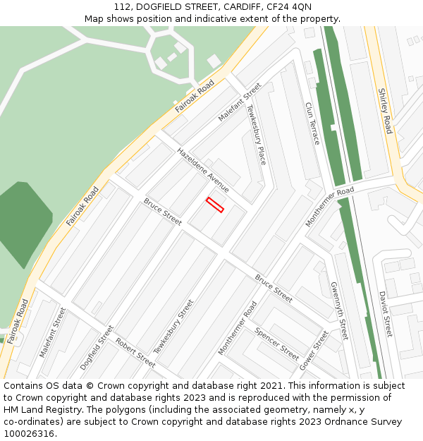 112, DOGFIELD STREET, CARDIFF, CF24 4QN: Location map and indicative extent of plot