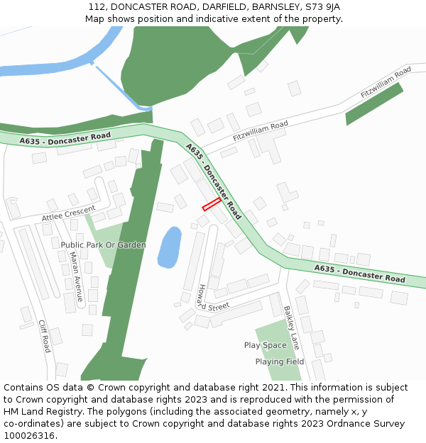 112, DONCASTER ROAD, DARFIELD, BARNSLEY, S73 9JA: Location map and indicative extent of plot