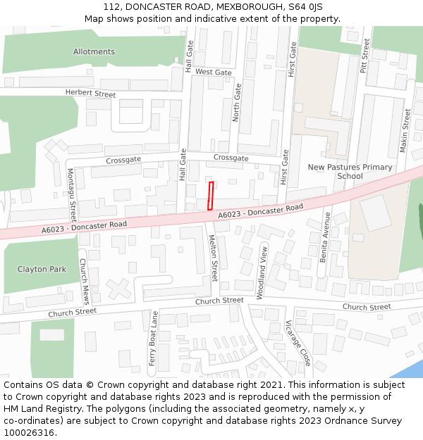 112, DONCASTER ROAD, MEXBOROUGH, S64 0JS: Location map and indicative extent of plot