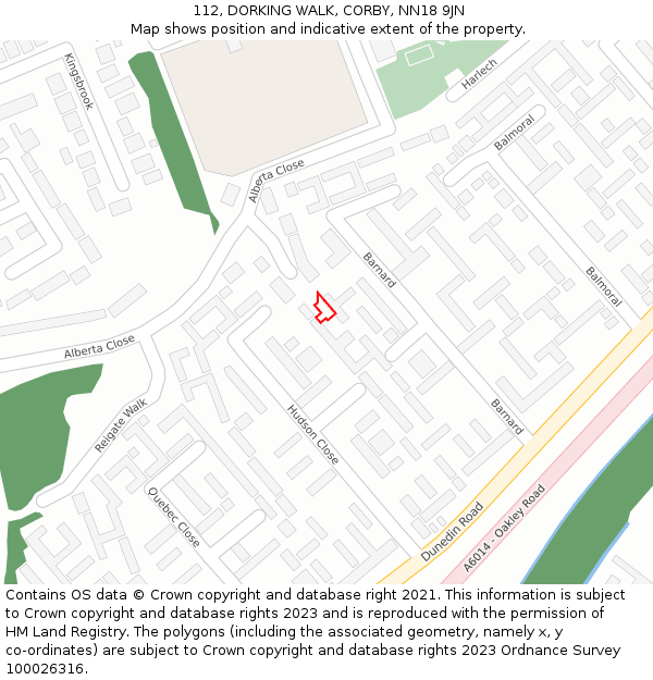 112, DORKING WALK, CORBY, NN18 9JN: Location map and indicative extent of plot