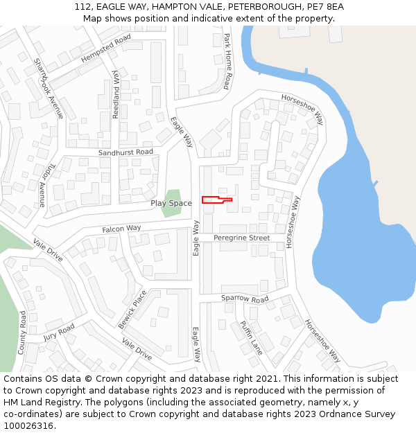 112, EAGLE WAY, HAMPTON VALE, PETERBOROUGH, PE7 8EA: Location map and indicative extent of plot