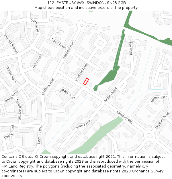 112, EASTBURY WAY, SWINDON, SN25 2GB: Location map and indicative extent of plot