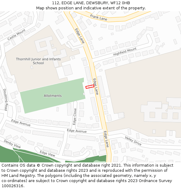 112, EDGE LANE, DEWSBURY, WF12 0HB: Location map and indicative extent of plot