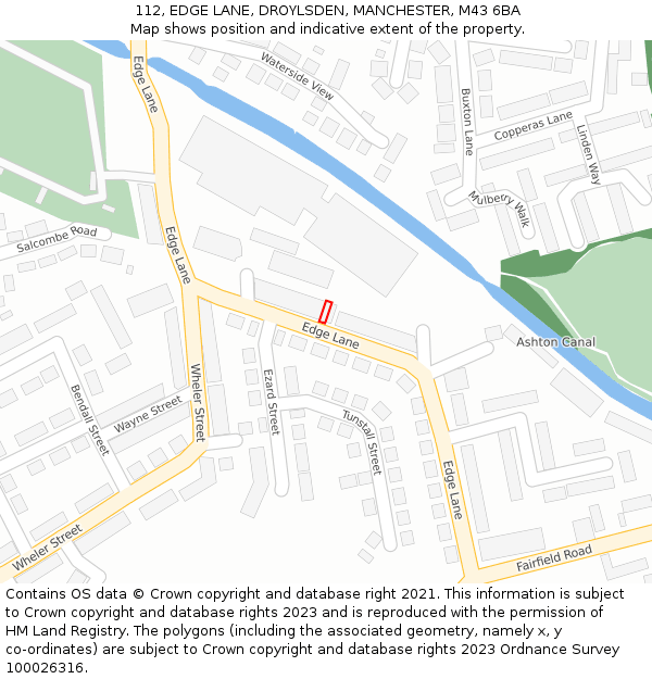 112, EDGE LANE, DROYLSDEN, MANCHESTER, M43 6BA: Location map and indicative extent of plot