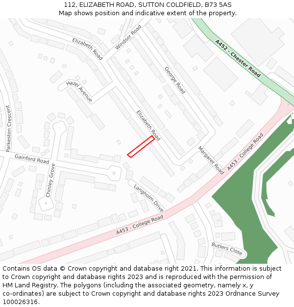 112, ELIZABETH ROAD, SUTTON COLDFIELD, B73 5AS: Location map and indicative extent of plot