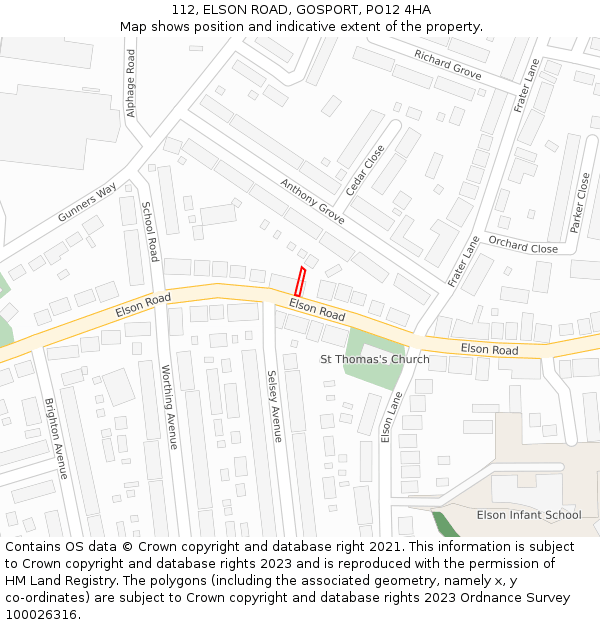 112, ELSON ROAD, GOSPORT, PO12 4HA: Location map and indicative extent of plot
