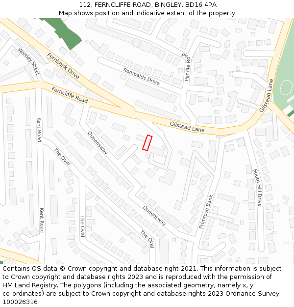 112, FERNCLIFFE ROAD, BINGLEY, BD16 4PA: Location map and indicative extent of plot