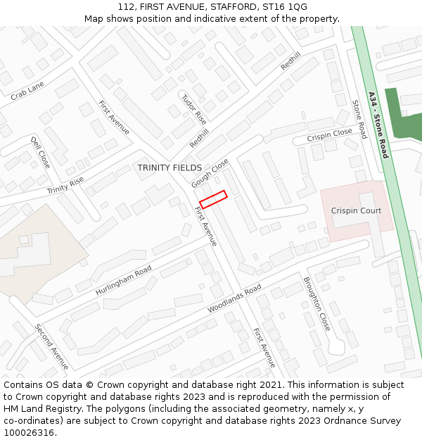 112, FIRST AVENUE, STAFFORD, ST16 1QG: Location map and indicative extent of plot