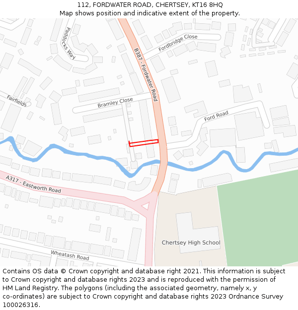 112, FORDWATER ROAD, CHERTSEY, KT16 8HQ: Location map and indicative extent of plot