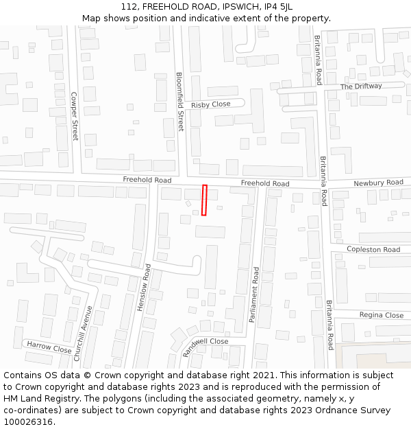 112, FREEHOLD ROAD, IPSWICH, IP4 5JL: Location map and indicative extent of plot