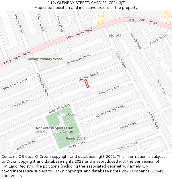 112, GLENROY STREET, CARDIFF, CF24 3JZ: Location map and indicative extent of plot
