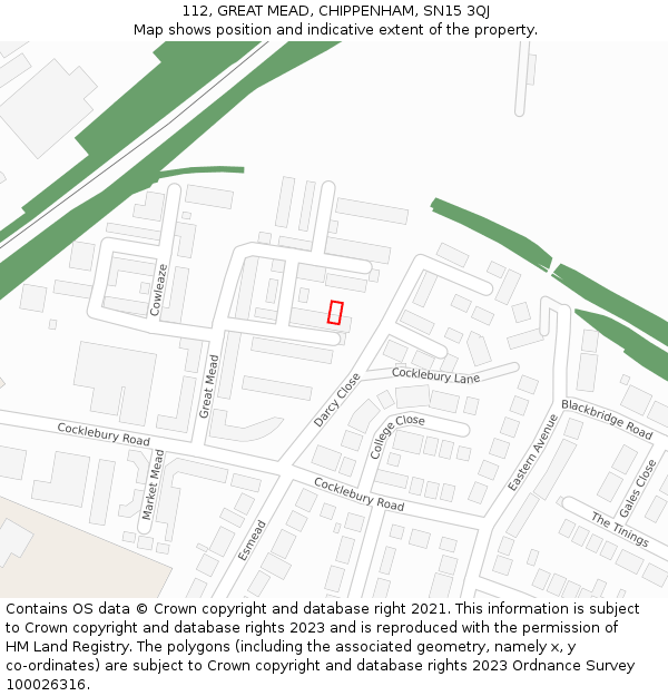 112, GREAT MEAD, CHIPPENHAM, SN15 3QJ: Location map and indicative extent of plot