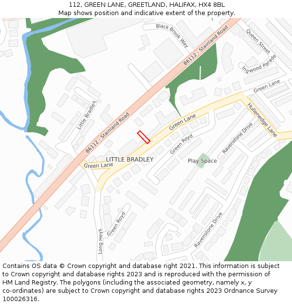 112, GREEN LANE, GREETLAND, HALIFAX, HX4 8BL: Location map and indicative extent of plot