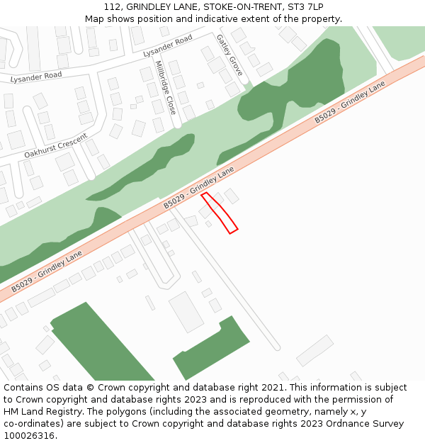 112, GRINDLEY LANE, STOKE-ON-TRENT, ST3 7LP: Location map and indicative extent of plot