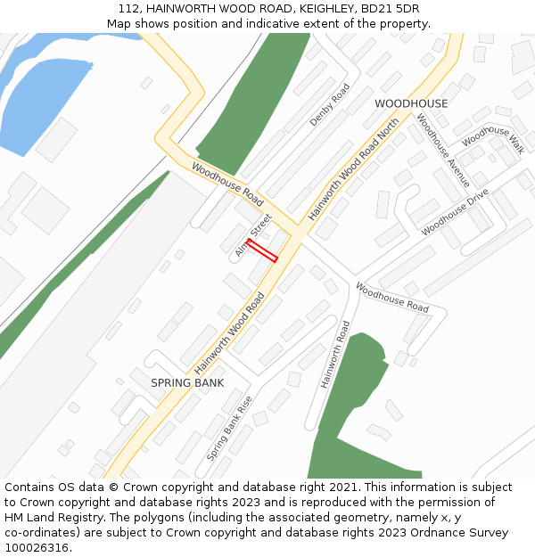 112, HAINWORTH WOOD ROAD, KEIGHLEY, BD21 5DR: Location map and indicative extent of plot