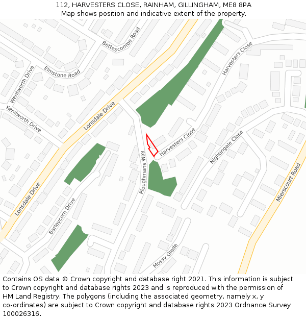112, HARVESTERS CLOSE, RAINHAM, GILLINGHAM, ME8 8PA: Location map and indicative extent of plot