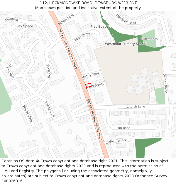 112, HECKMONDWIKE ROAD, DEWSBURY, WF13 3NT: Location map and indicative extent of plot