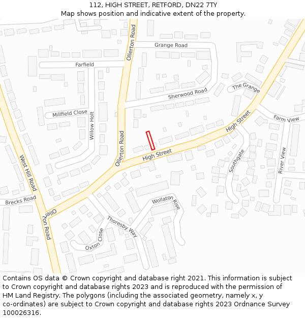112, HIGH STREET, RETFORD, DN22 7TY: Location map and indicative extent of plot
