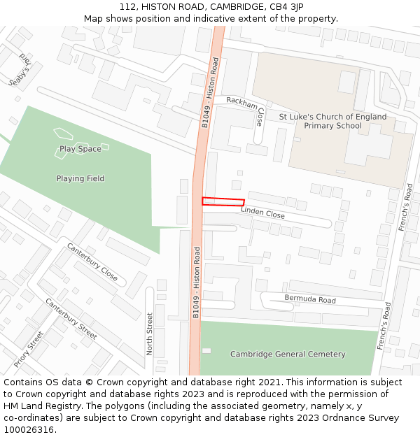 112, HISTON ROAD, CAMBRIDGE, CB4 3JP: Location map and indicative extent of plot