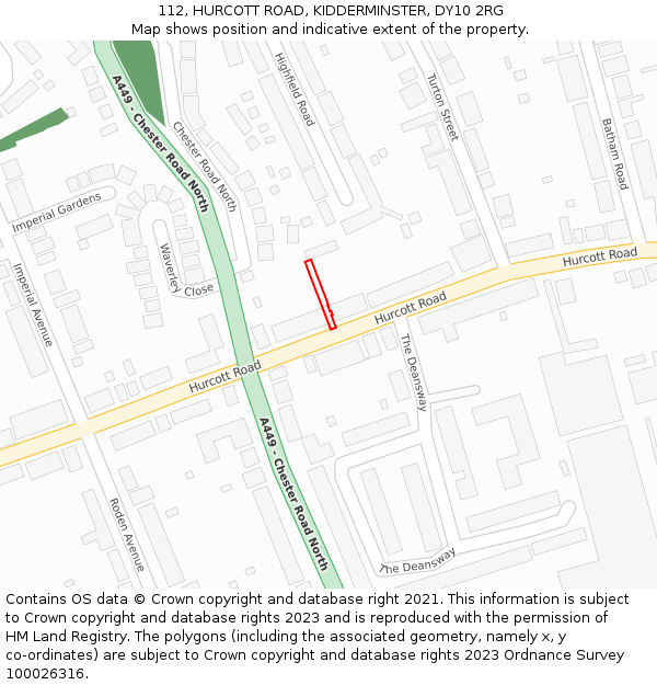 112, HURCOTT ROAD, KIDDERMINSTER, DY10 2RG: Location map and indicative extent of plot