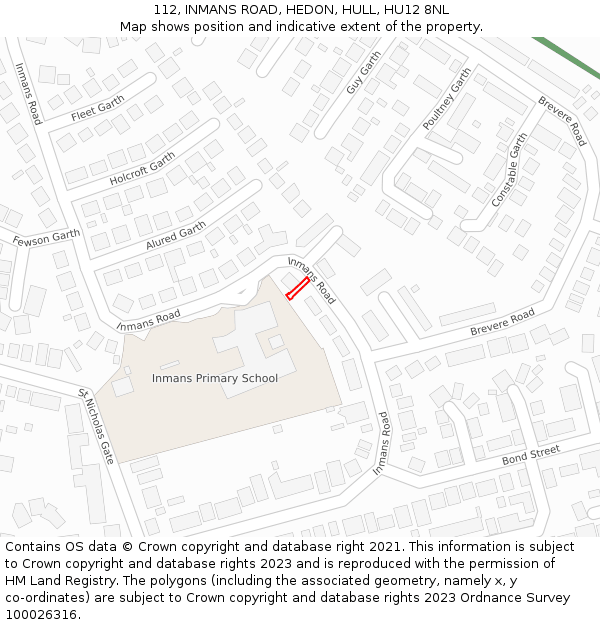 112, INMANS ROAD, HEDON, HULL, HU12 8NL: Location map and indicative extent of plot